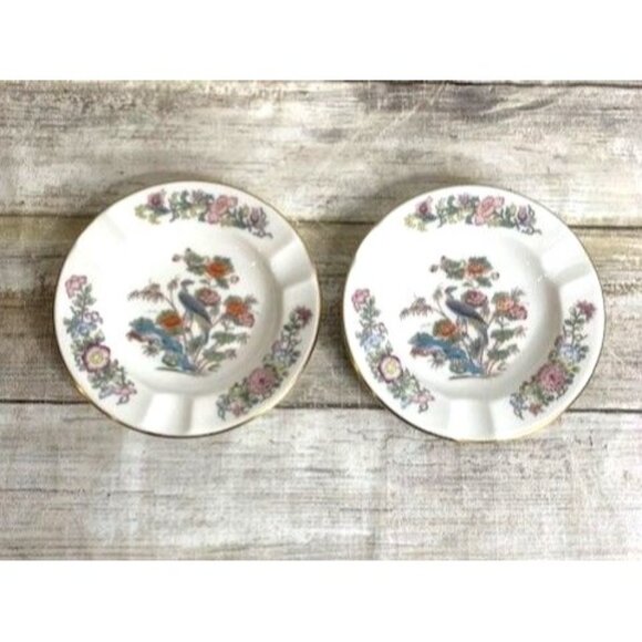 Vintage Wedgwood Kutani Crane Bone China Ashtray/Bowl Set Of 2 Floral Design - Picture 2 of 7